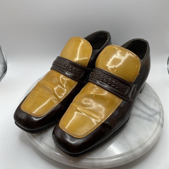 Father and Son Other - Father and Son Loafers Men's 19.5D Patent Leather Brown / Yellow Dress Shoes